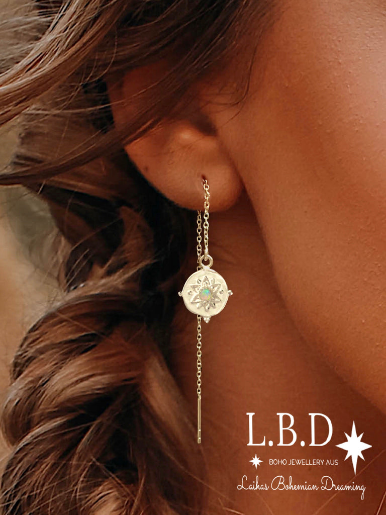 Intricate Vera May Threader Style Opal Earrings Gemstone Sterling Silver Earrings Laihas Bohemian Dreaming -L.B.D
