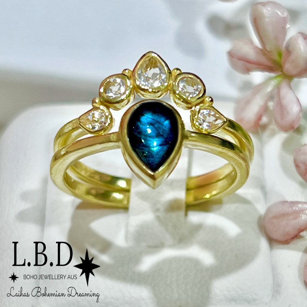 Laihas Queen Of Cups Gold Topaz and Labradorite Ring Set Gold gemstone Ring Laihas Bohemian Dreaming -L.B.D