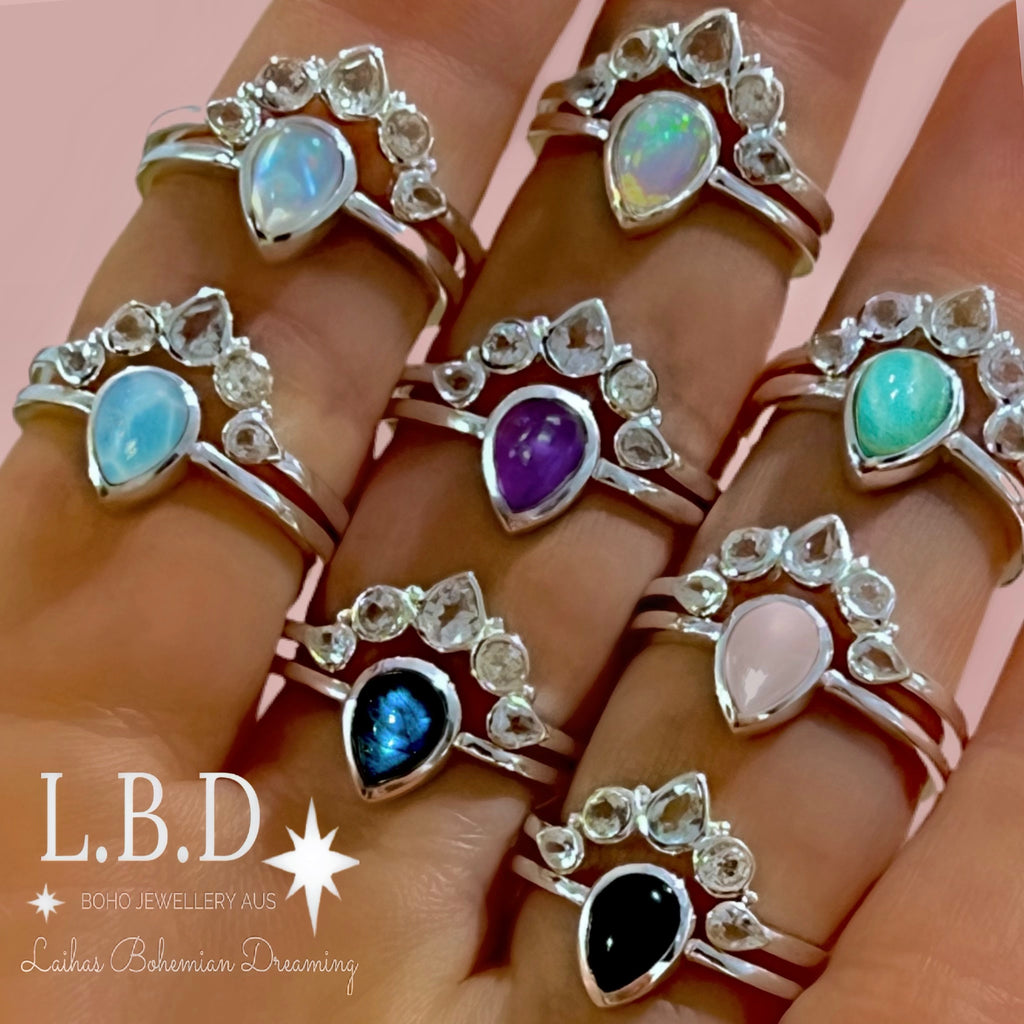 Laihas Queen Of Cups Topaz and Onyx Ring Set Gemstone Sterling Silver Ring Laihas Bohemian Dreaming -L.B.D