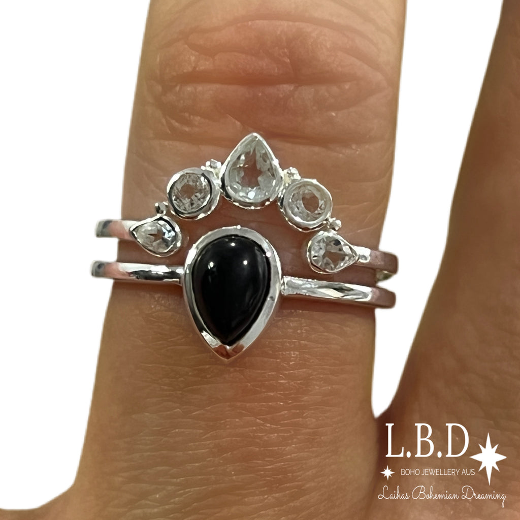 Laihas Queen Of Cups Topaz and Onyx Ring Set Gemstone Sterling Silver Ring Laihas Bohemian Dreaming -L.B.D