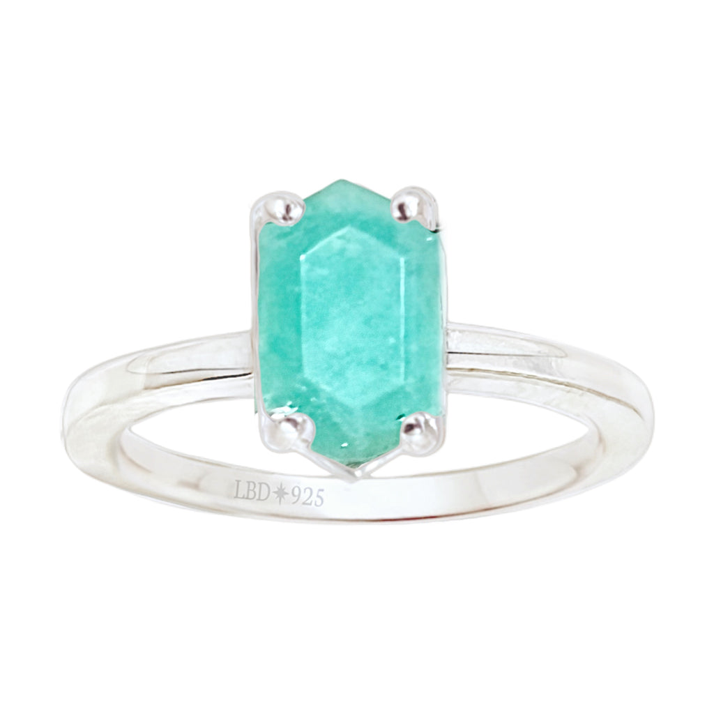 Laihas Mini Hex Crystal Amazonite Ring Gemstone Sterling Silver Ring Laihas Bohemian Dreaming -L.B.D