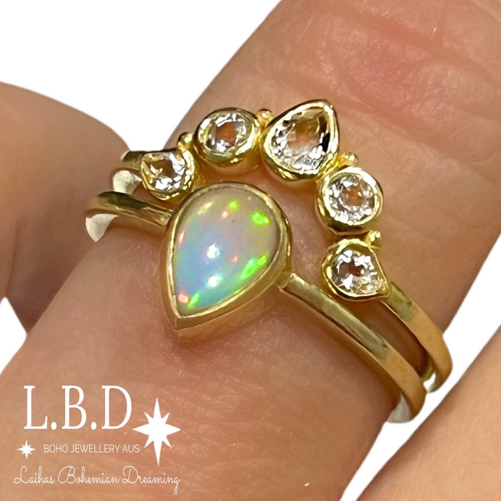 Laihas Queen Of Cups Gold Topaz and Opal Ring Set Gold gemstone Ring Laihas Bohemian Dreaming -L.B.D