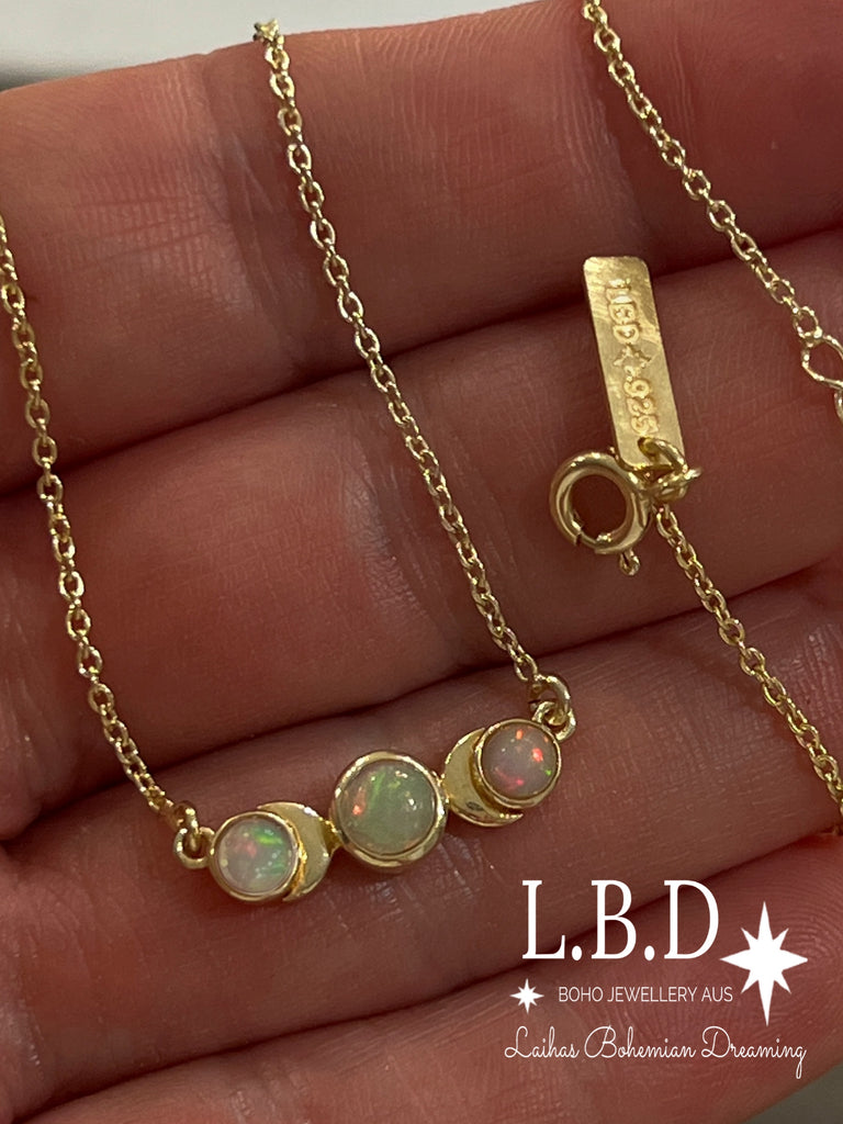 Laihas Moon Tribe Gold Opal Necklace Gold Gemstone Necklace Laihas Bohemian Dreaming -L.B.D