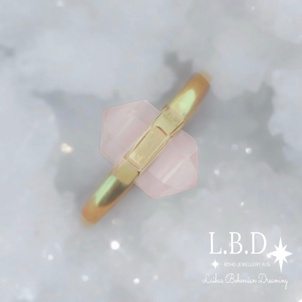 Laihas Gold Crystal Kindness Rose Quartz Ring Gemstone Gold Ring Laihas Bohemian Dreaming -L.B.D