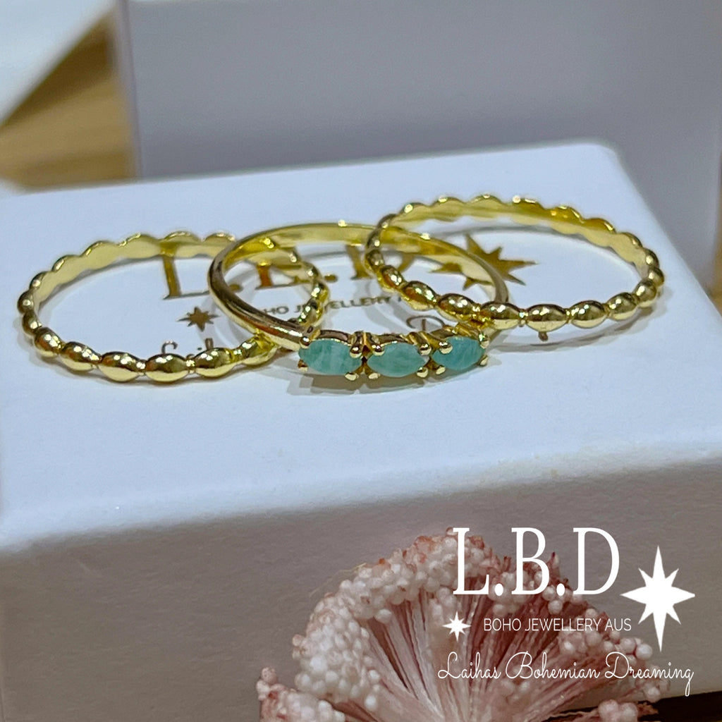 Laihas Three Of Cups Gold Amazonite Ring Set Gold gemstone Ring Laihas Bohemian Dreaming -L.B.D