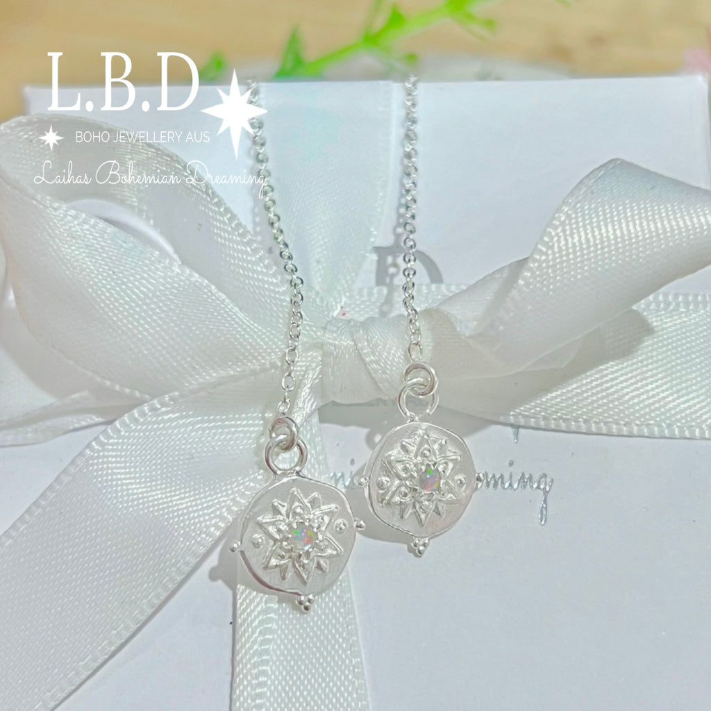 Intricate Vera May Threader Style Opal Earrings Gemstone Sterling Silver Earrings Laihas Bohemian Dreaming -L.B.D