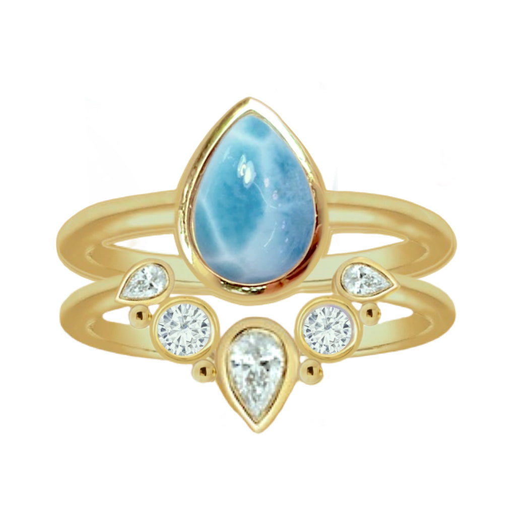 Laihas Queen Of Cups Gold Topaz and Larimar Ring Set Gold gemstone Ring Laihas Bohemian Dreaming -L.B.D