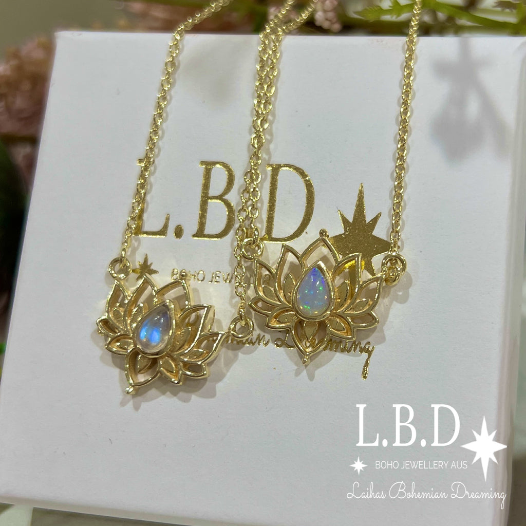 Laihas Lotus Flower Choker Style Moonstone Necklace-Gold Gold Gemstone Necklace Laihas Bohemian Dreaming -L.B.D