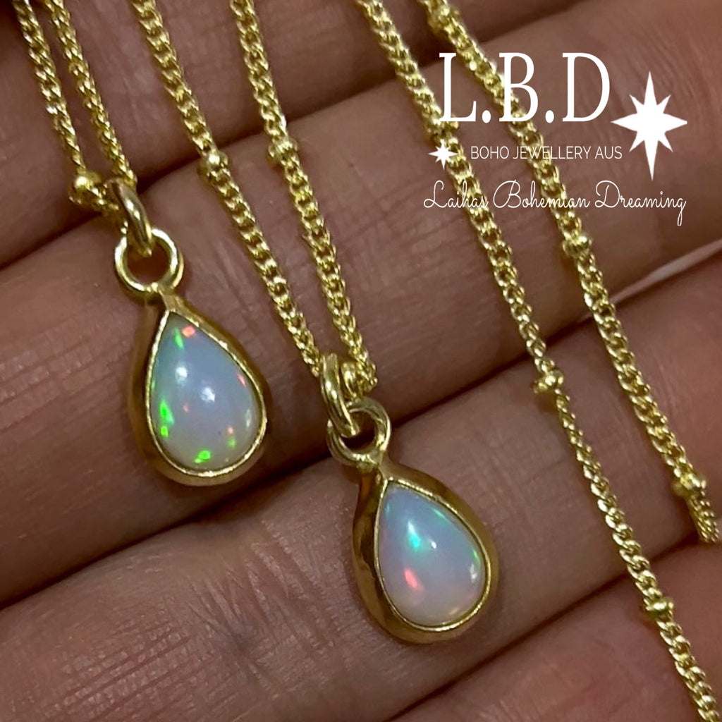 Laihas Classic Chic Raindrop Gold Opal Necklace Gold Gemstone Necklace Laihas Bohemian Dreaming -L.B.D
