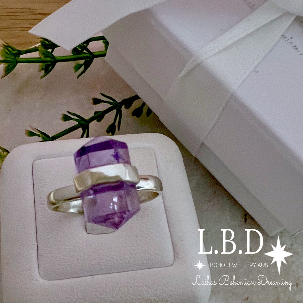 Laihas Crystal Kindness Amethyst Ring Gemstone Sterling Silver Ring Laihas Bohemian Dreaming -L.B.D