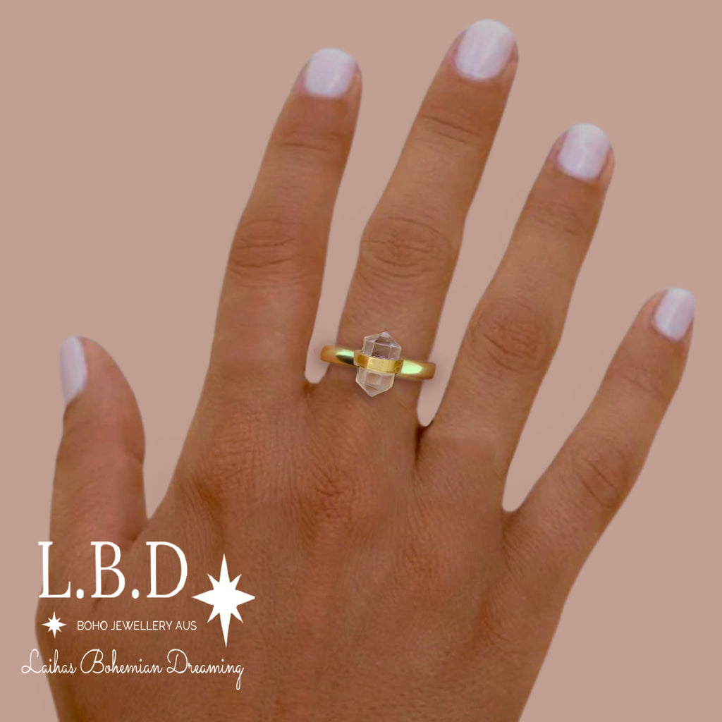 Laihas Gold Crystal Kindness Clear Quartz Ring Gemstone Gold Ring Laihas Bohemian Dreaming -L.B.D