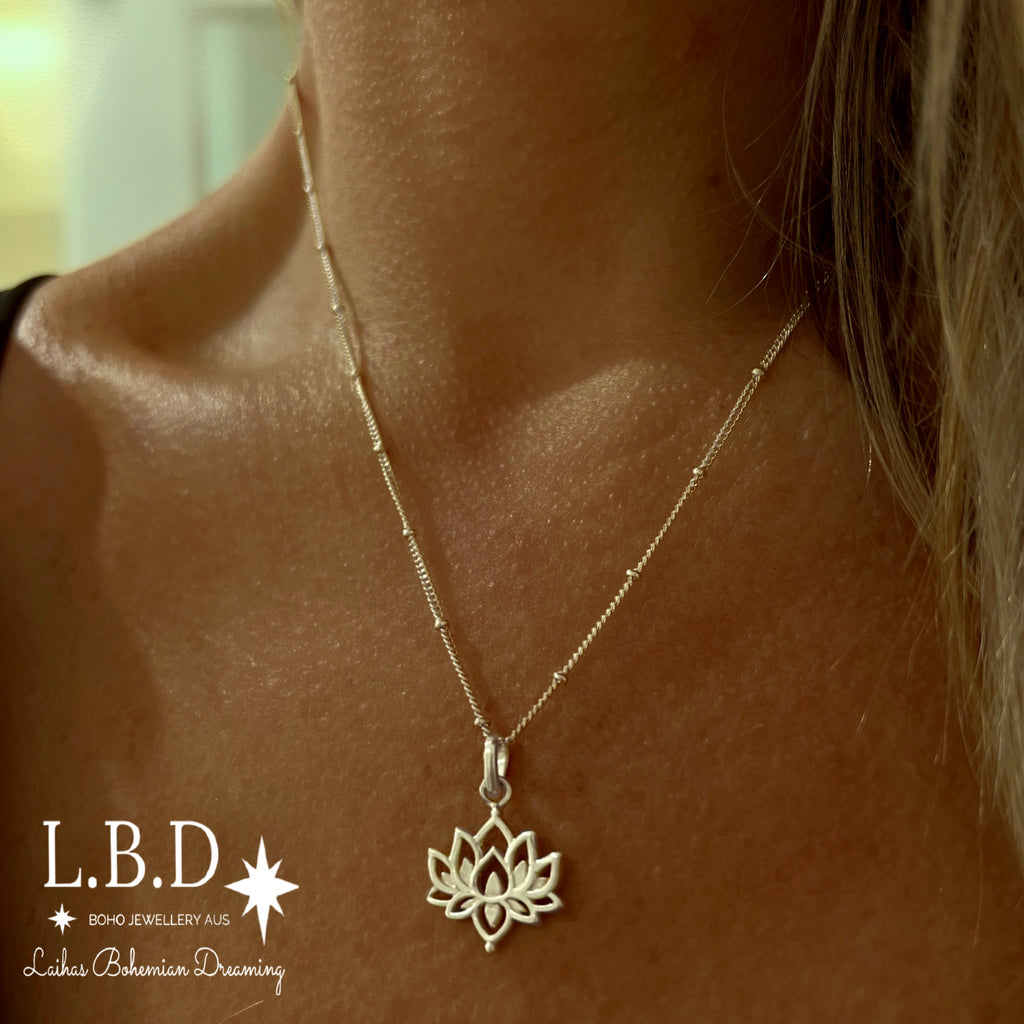 Laihas Boho Chic Lotus Flower Necklace -Sterling Silver Sterling Silver Necklace Laihas Bohemian Dreaming -L.B.D