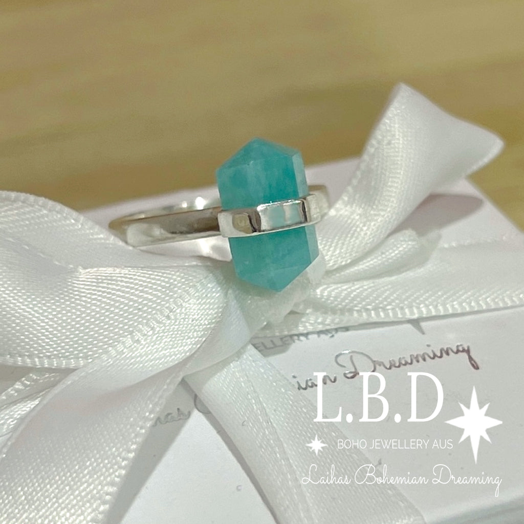 Laihas Crystal Kindness Amazonite Ring Gemstone Sterling Silver Ring Laihas Bohemian Dreaming -L.B.D