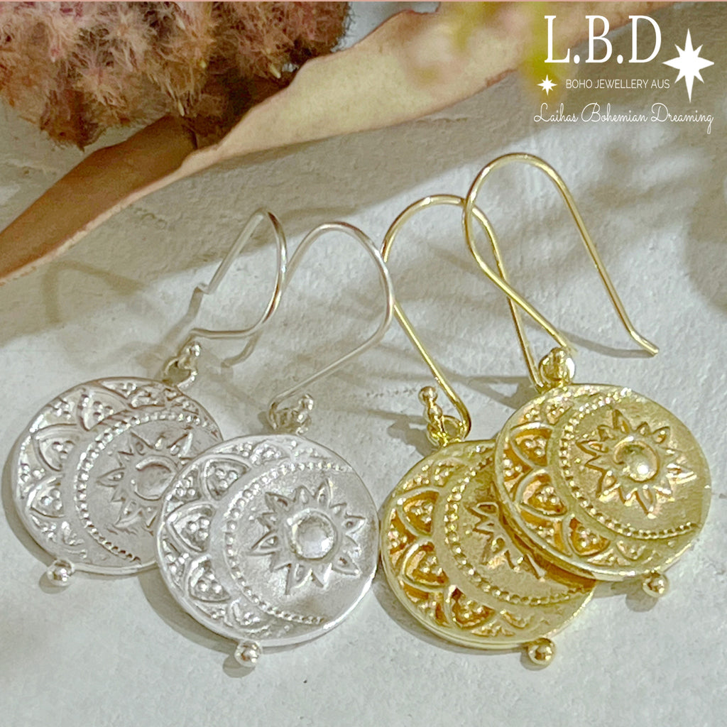 Laihas La Luna Sun and Moon Gold Boho Earrings Gold Earrings Laihas Bohemian Dreaming -L.B.D