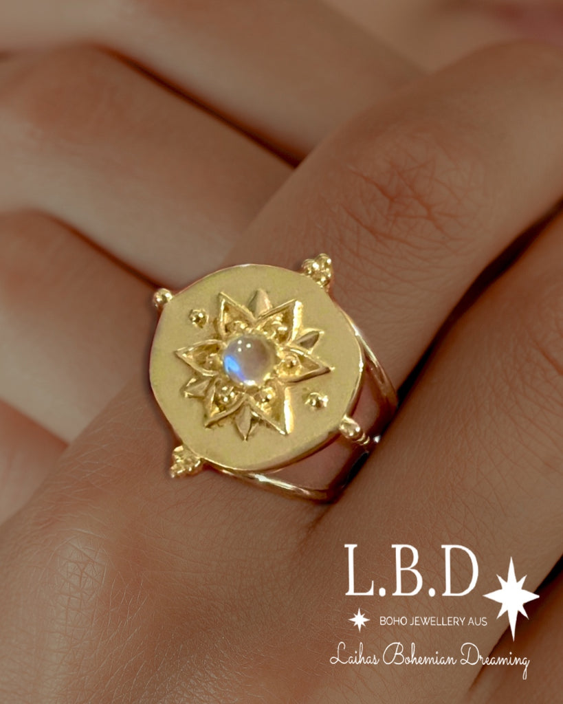 Intricate Vera May Gold Boho Ring- Moonstone Ring Gemstone Gold Ring Laihas Bohemian Dreaming -L.B.D