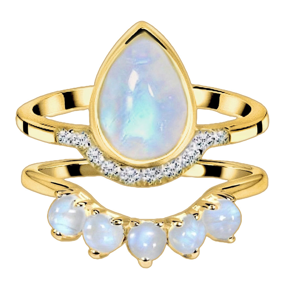 Laihas Over The Rainbow Topaz and Moonstone Rings -Gold- Twin Ring Set Gemstone Gold Ring Laihas Bohemian Dreaming -L.B.D
