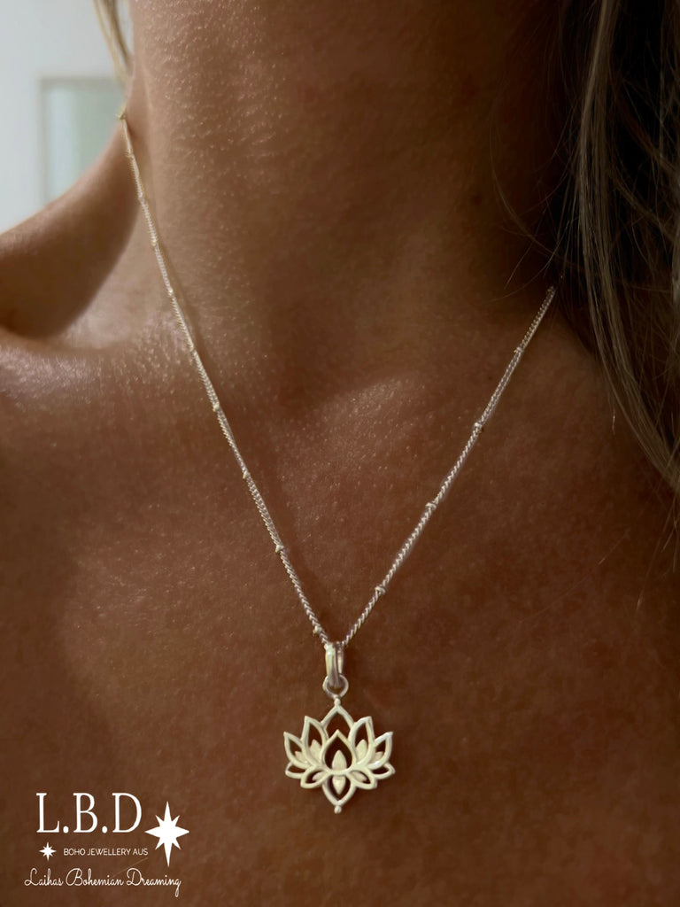 Laihas Boho Chic Lotus Flower Necklace -Sterling Silver Sterling Silver Necklace Laihas Bohemian Dreaming -L.B.D
