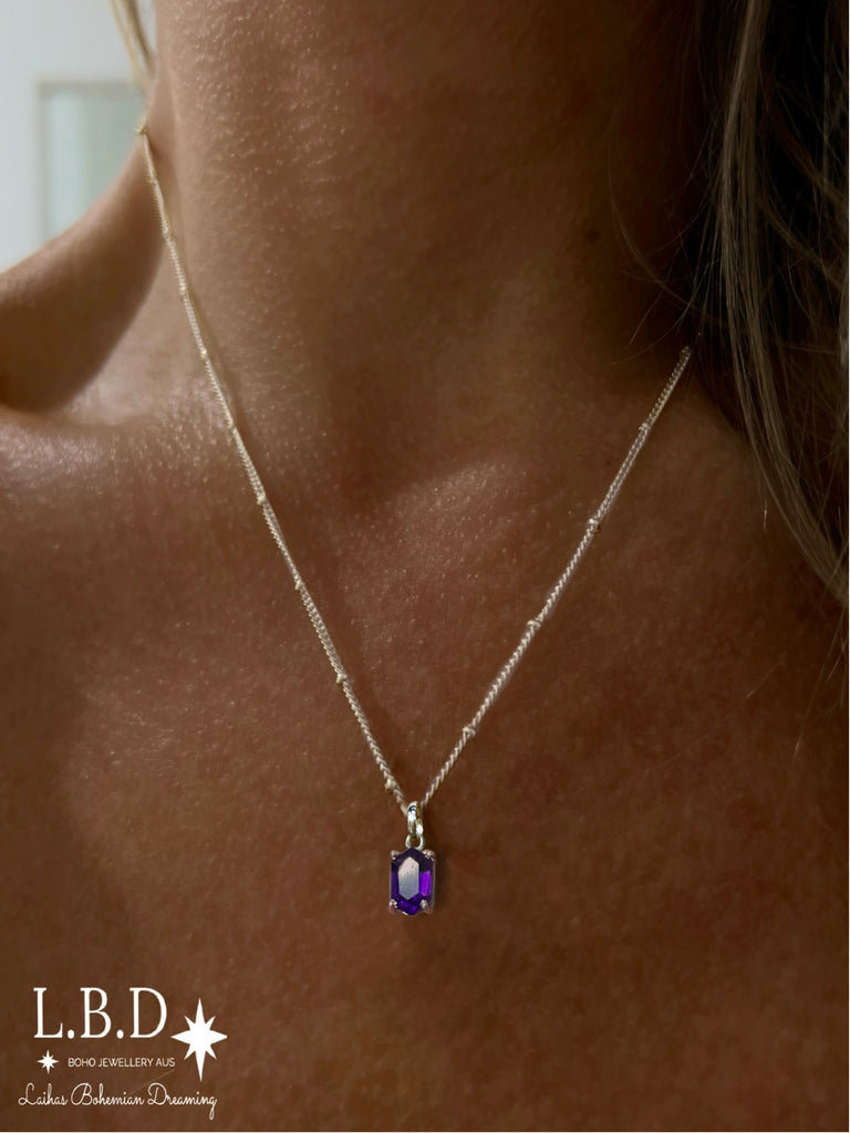 Laihas Mini Hex Crystal Amethyst Necklace Gemstone Sterling Silver necklace Laihas Bohemian Dreaming -L.B.D