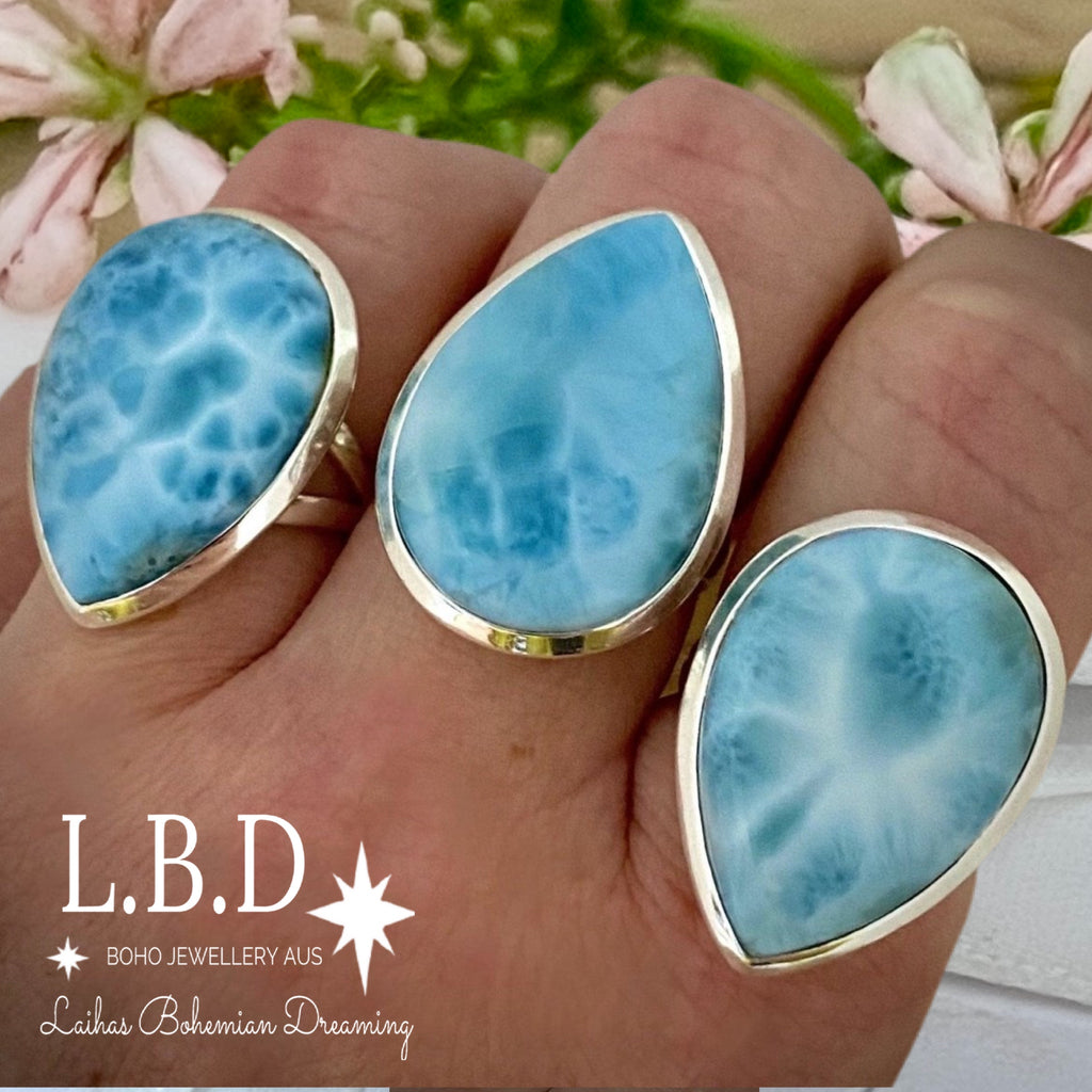 Larimar Ring- Boho Ring-Gemstone Sterling Silver Ring Laihas Bohemian Dreaming -L.B.D