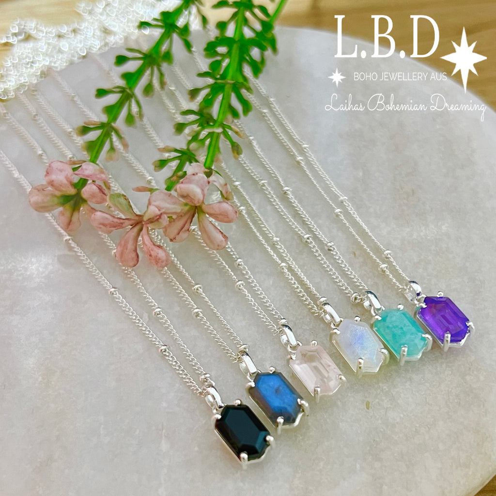 Laihas Mini Hex Crystal Amethyst Necklace Gemstone Sterling Silver necklace Laihas Bohemian Dreaming -L.B.D