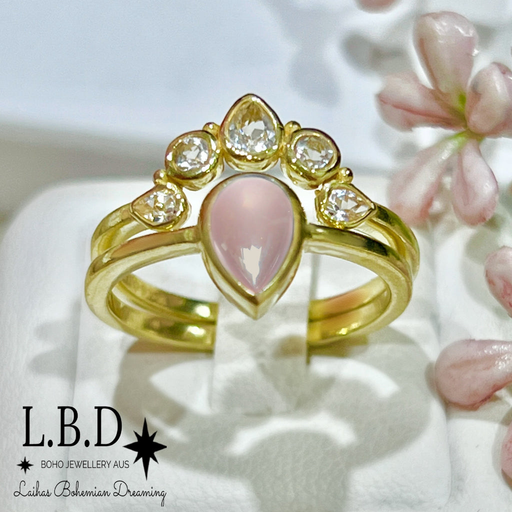Laihas Queen Of Cups Gold Topaz and Rose Quartz Ring Set Gold gemstone Ring Laihas Bohemian Dreaming -L.B.D