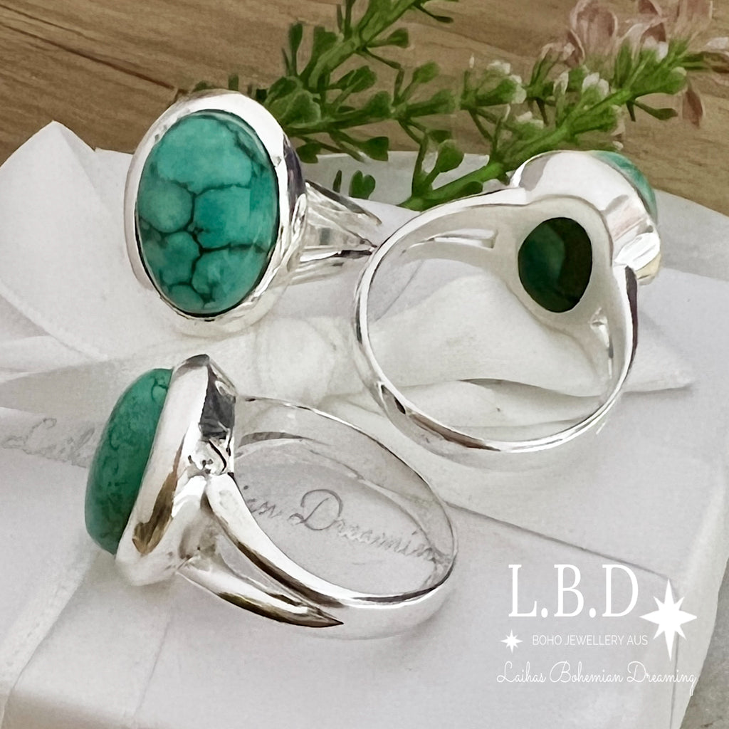 Laihas Classic Chic Oval Turquoise Ring Gemstone Sterling Silver Ring Laihas Bohemian Dreaming -L.B.D