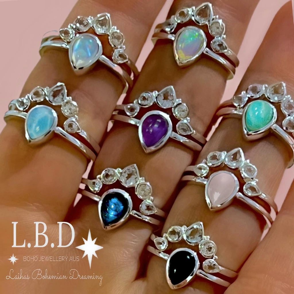 Laihas Mini Tearing Spirit Labradorite Ring Gemstone Sterling Silver Ring Laihas Bohemian Dreaming -L.B.D