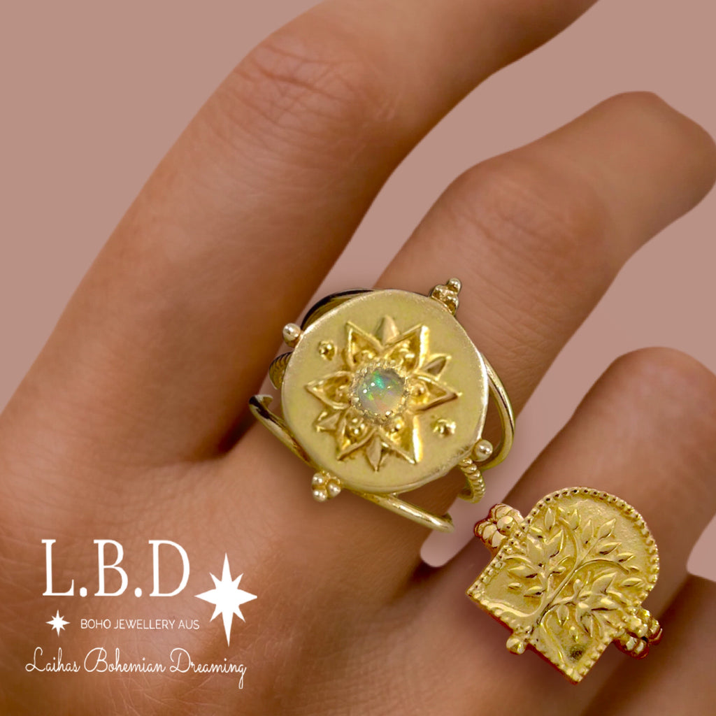 Intricate Vera May Gold Boho Ring- Genuine Opal Ring Gemstone Gold Ring Laihas Bohemian Dreaming -L.B.D