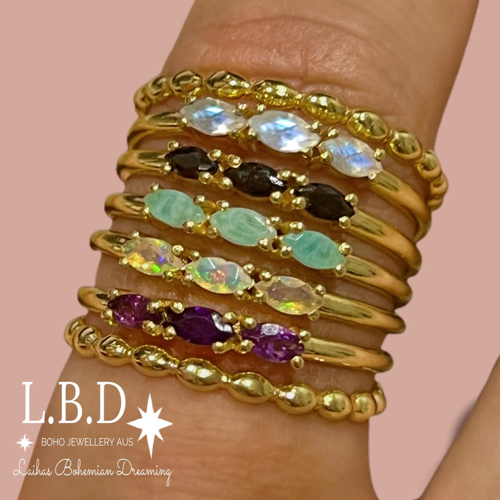 Laihas Three Of Cups Gold Amazonite Ring Set Gold gemstone Ring Laihas Bohemian Dreaming -L.B.D