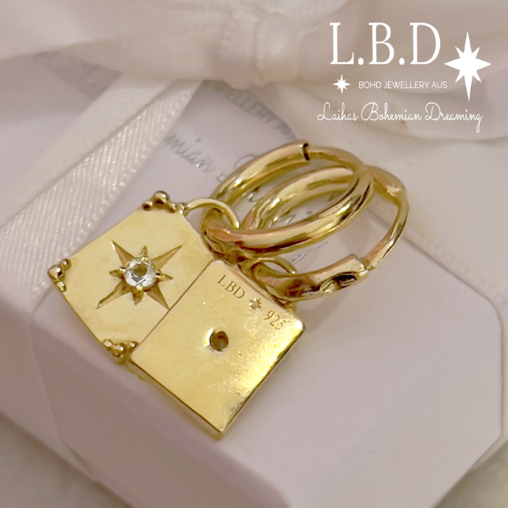 Laihas Celestial Crystal Topaz Gold Hoop Earrings Gold Gemstone earrings Laihas Bohemian Dreaming -L.B.D