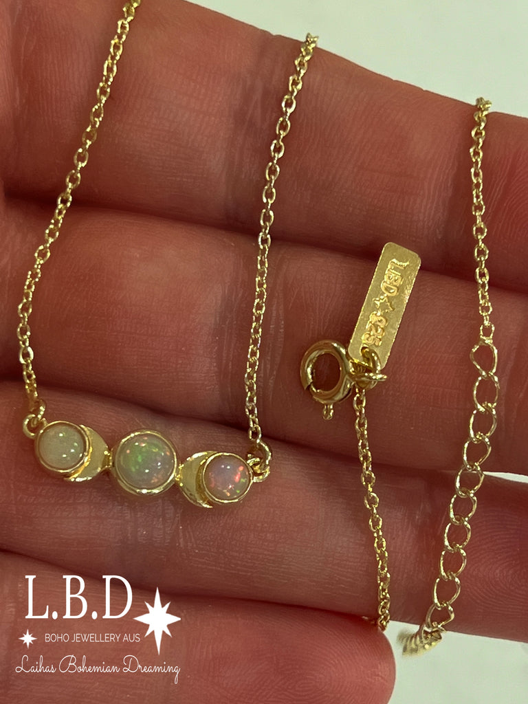 Laihas Moon Tribe Gold Opal Necklace Gold Gemstone Necklace Laihas Bohemian Dreaming -L.B.D