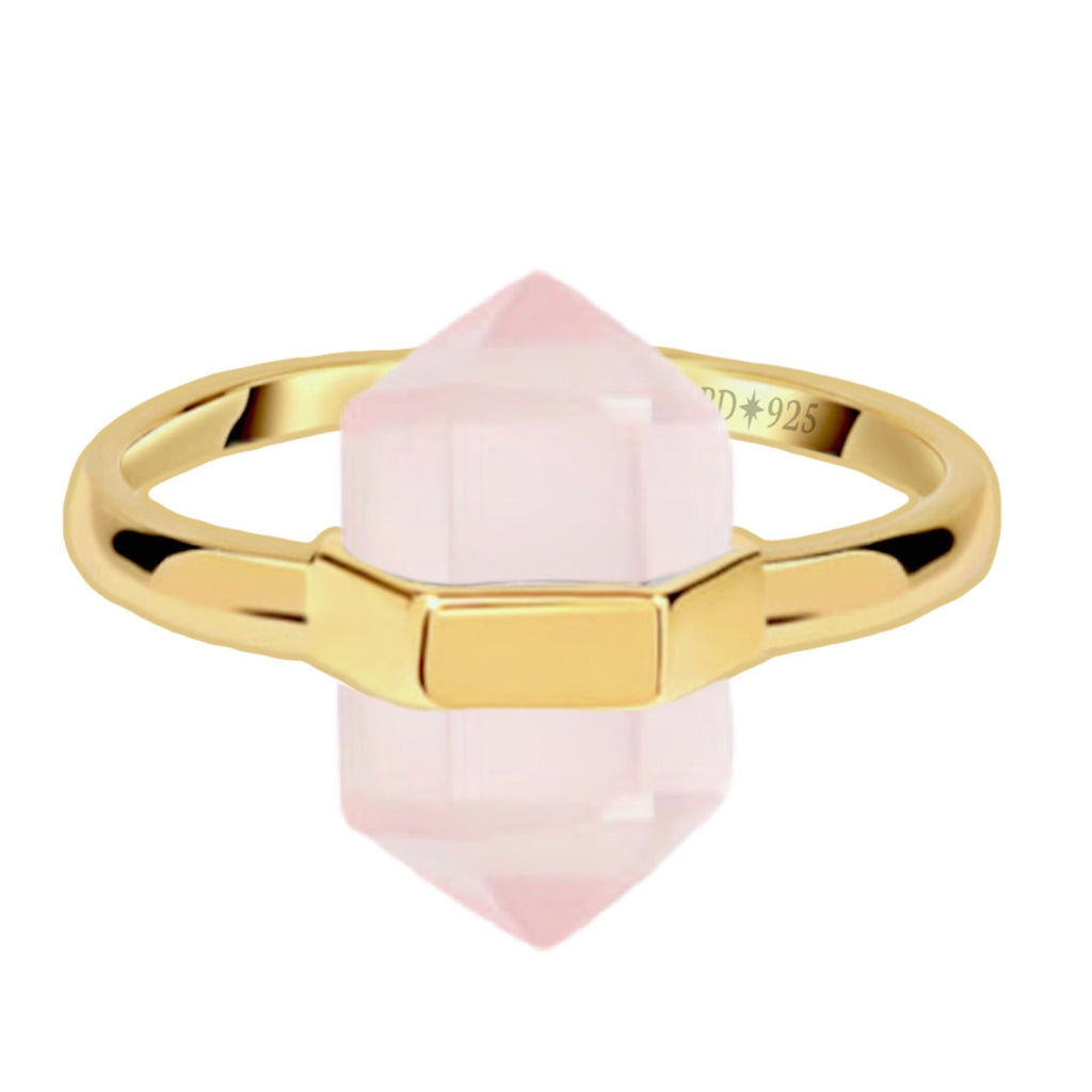 Laihas Gold Crystal Kindness Rose Quartz Ring Gemstone Gold Ring Laihas Bohemian Dreaming -L.B.D