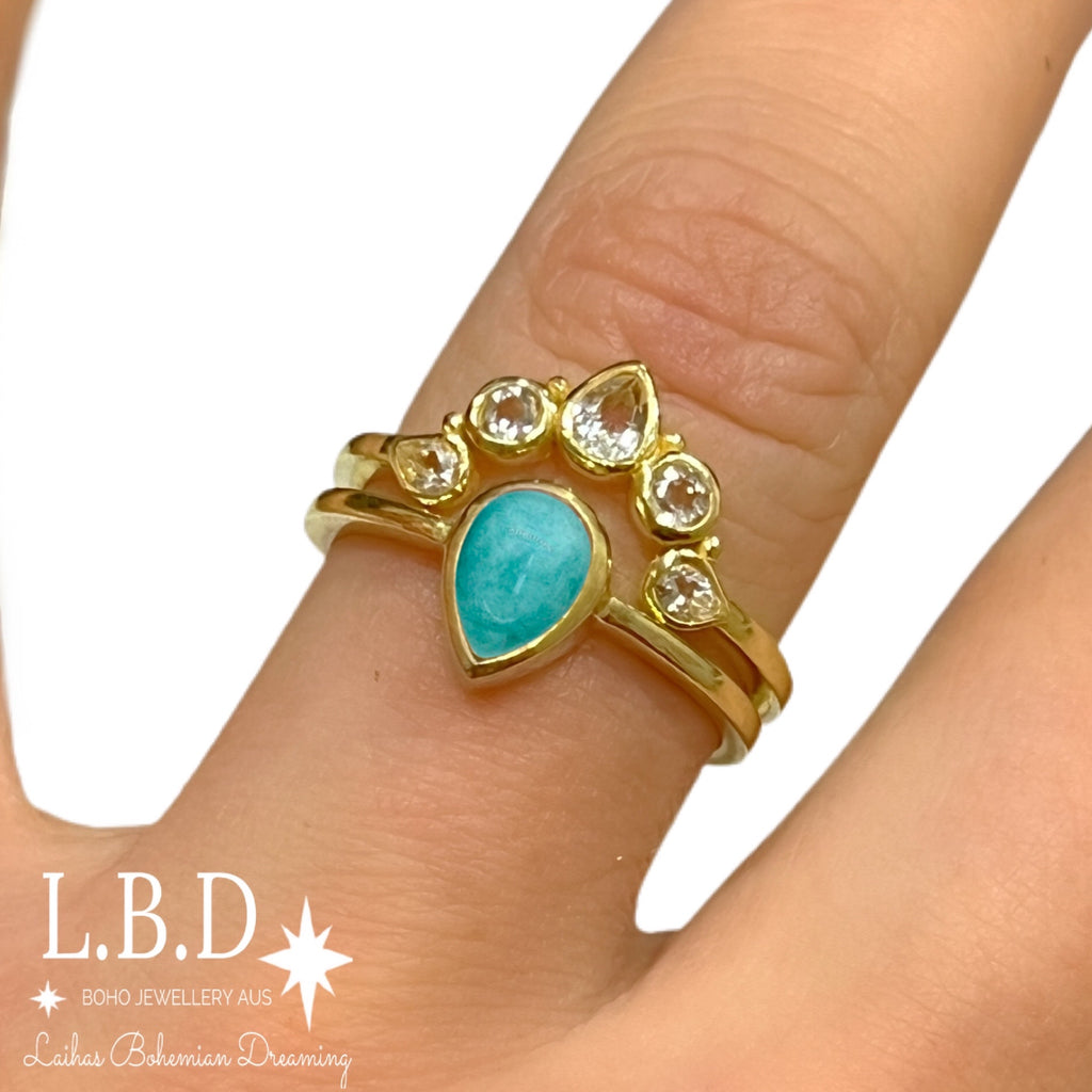 Laihas Queen Of Cups Gold Topaz and Amazonite Ring Set Gold gemstone Ring Laihas Bohemian Dreaming -L.B.D