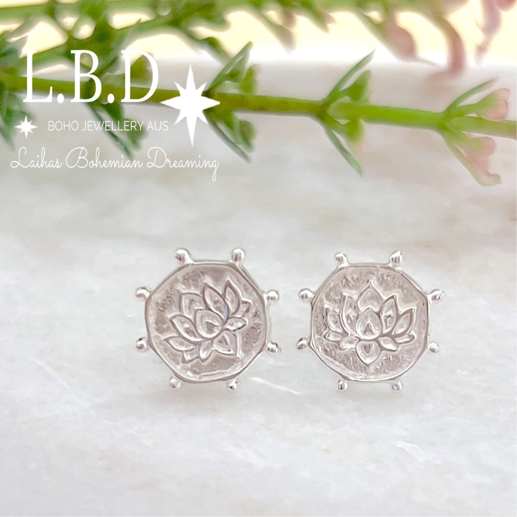 Laihas Perfectly Imperfect Lotus Flower Stud Earrings- Sterling Silver Sterling Silver Earrings Laihas Bohemian Dreaming -L.B.D