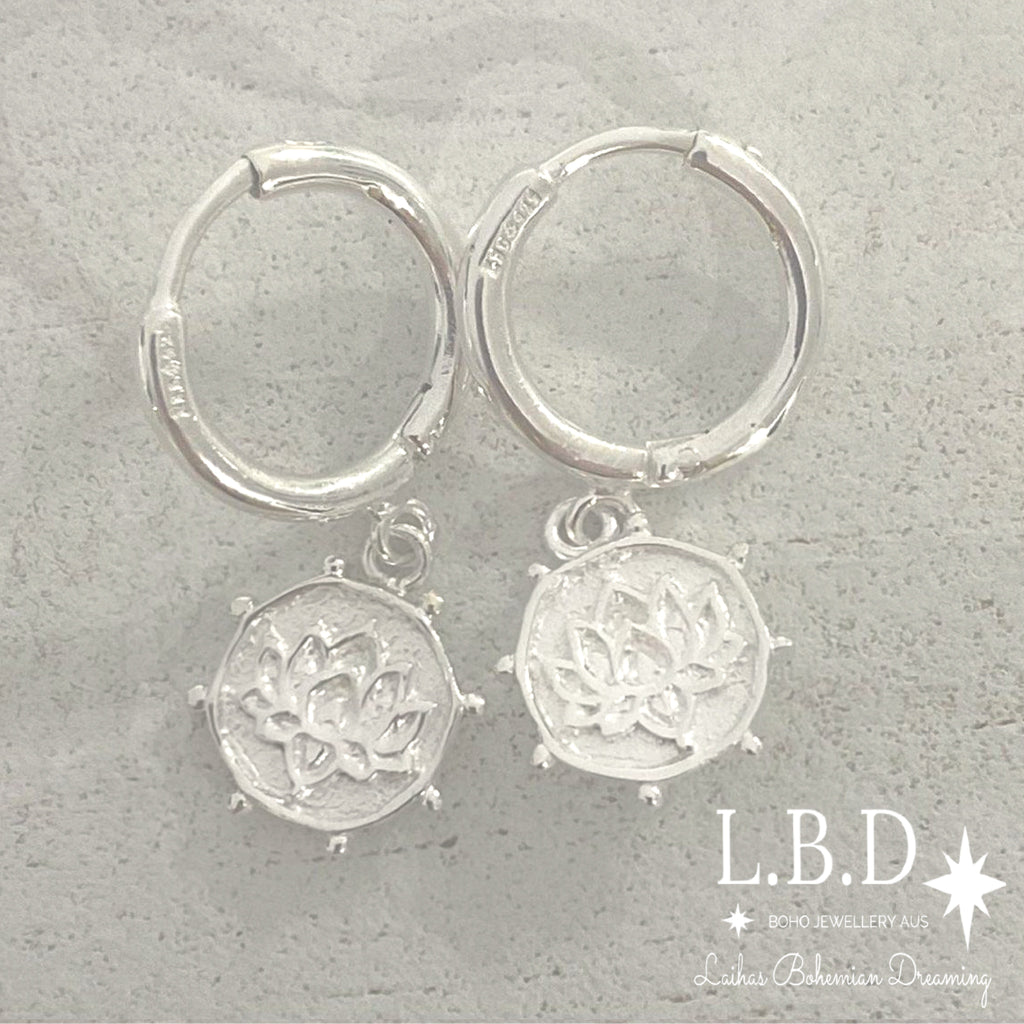 Laihas Perfectly Imperfect Lotus Flower Hoop Earrings- Sterling Silver Sterling Silver Earrings Laihas Bohemian Dreaming -L.B.D