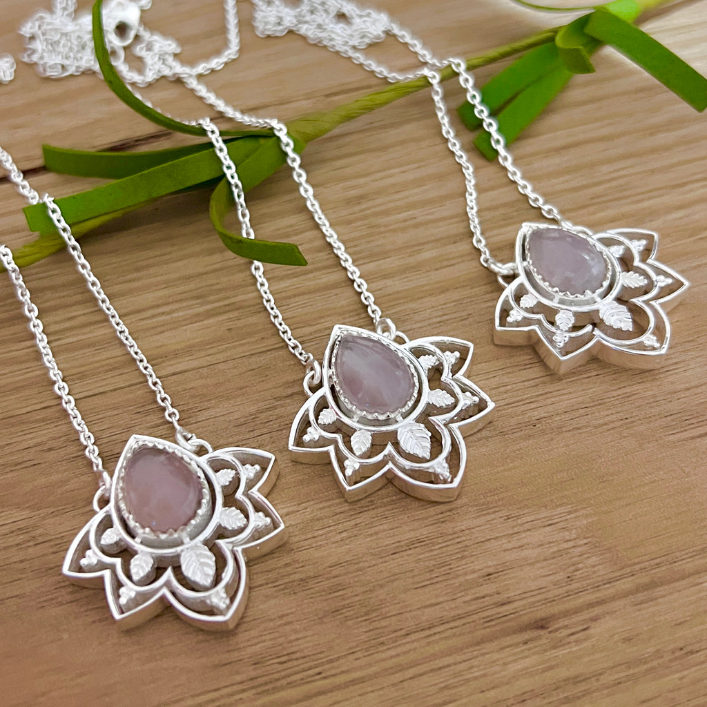 Laihas Daisly Boho Rose Quartz Necklace Gemstone Sterling Silver necklace Laihas Bohemian Dreaming -L.B.D