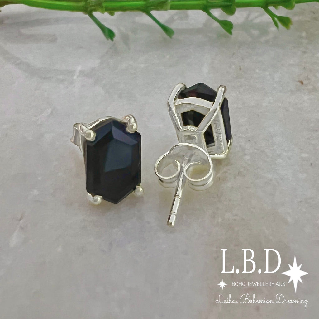 Laihas Hex Crystal Onyx Stud Earrings Gemstone Sterling Silver Earrings Laihas Bohemian Dreaming -L.B.D