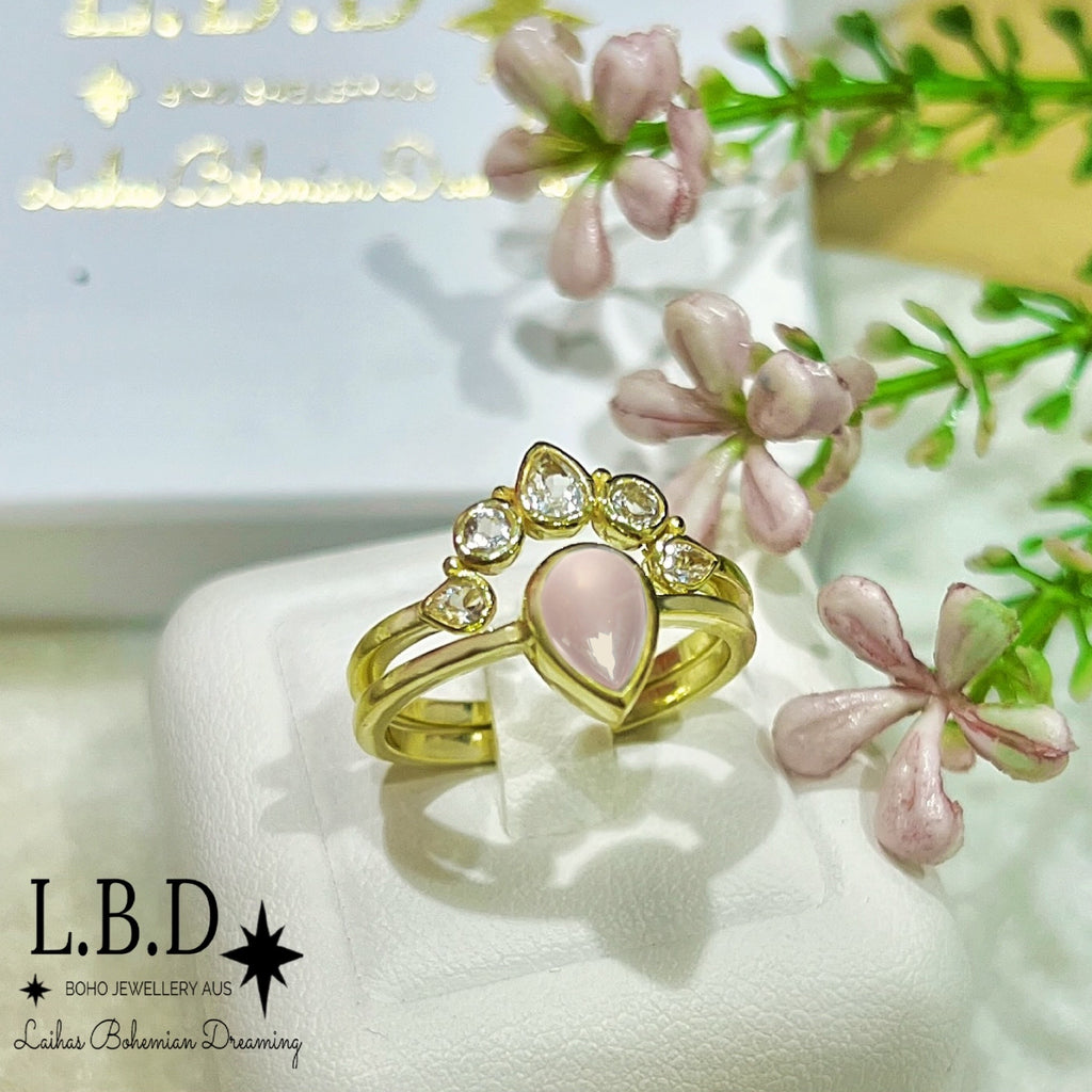 Laihas Queen Of Cups Gold Topaz and Rose Quartz Ring Set Gold gemstone Ring Laihas Bohemian Dreaming -L.B.D