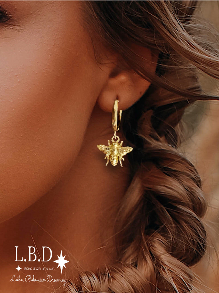 Laihas Gold Bee Boho Hoop Earrings. Gold Earrings Laihas Bohemian Dreaming -L.B.D