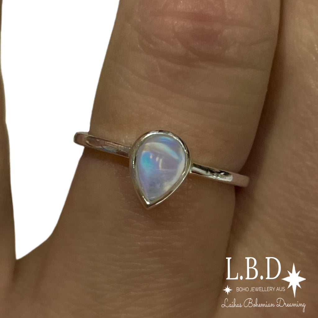 Laihas Mini Tearing Spirit Moonstone Ring Gemstone Sterling Silver Ring Laihas Bohemian Dreaming -L.B.D