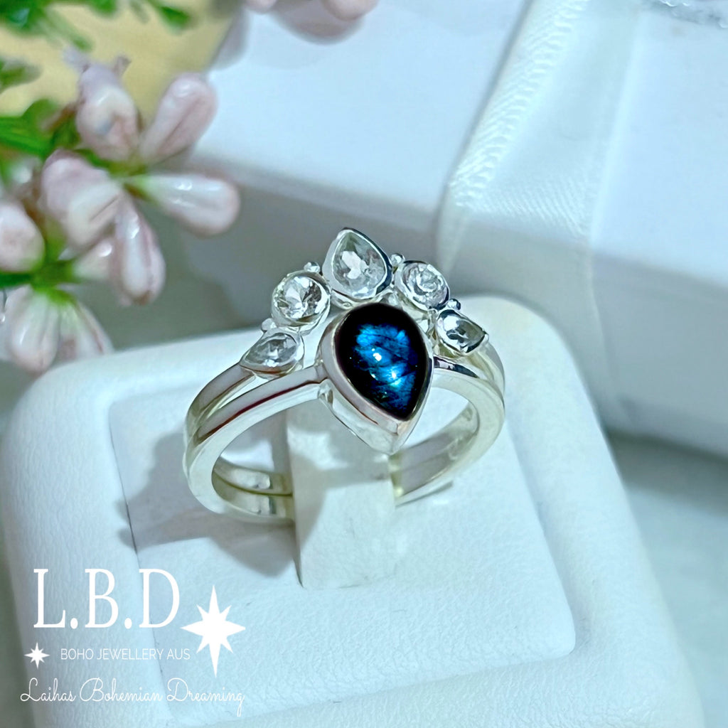 Laihas Queen Of Cups Topaz and Labradorite Ring Set Gemstone Sterling Silver Ring Laihas Bohemian Dreaming -L.B.D