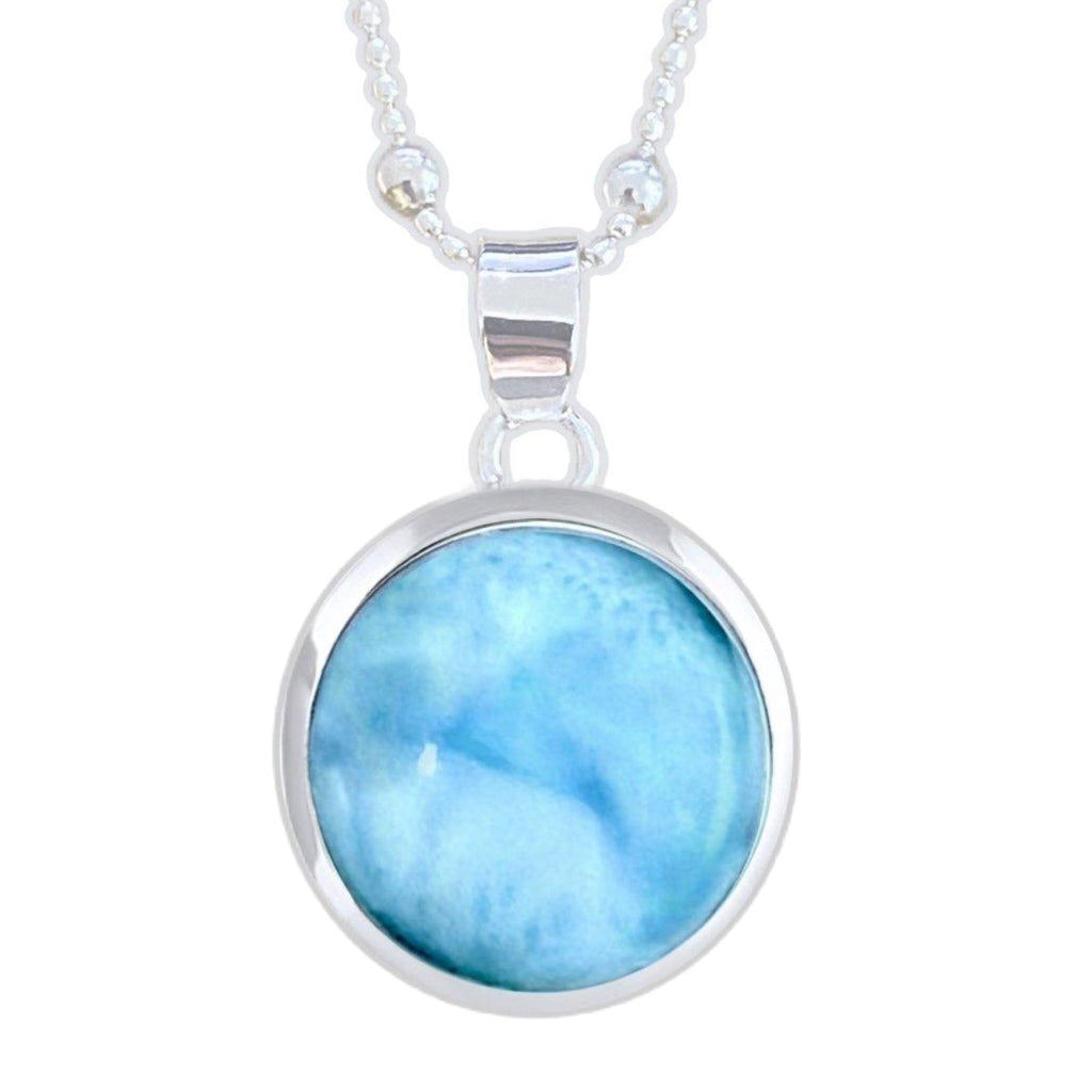 Laihas Classic Chic Round Larimar Necklace Gemstone Sterling Silver necklace Laihas Bohemian Dreaming -L.B.D