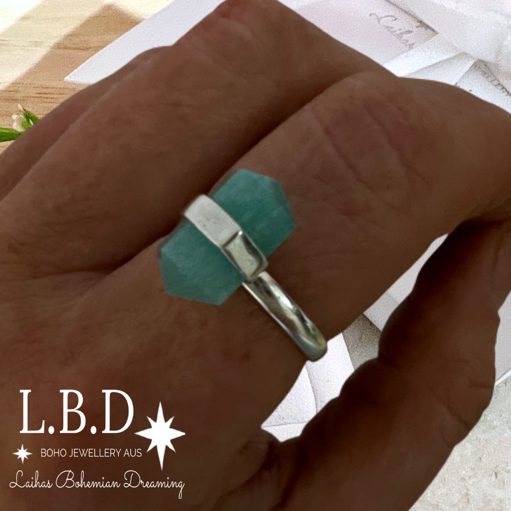 Laihas Crystal Kindness Amazonite Ring Gemstone Sterling Silver Ring Laihas Bohemian Dreaming -L.B.D