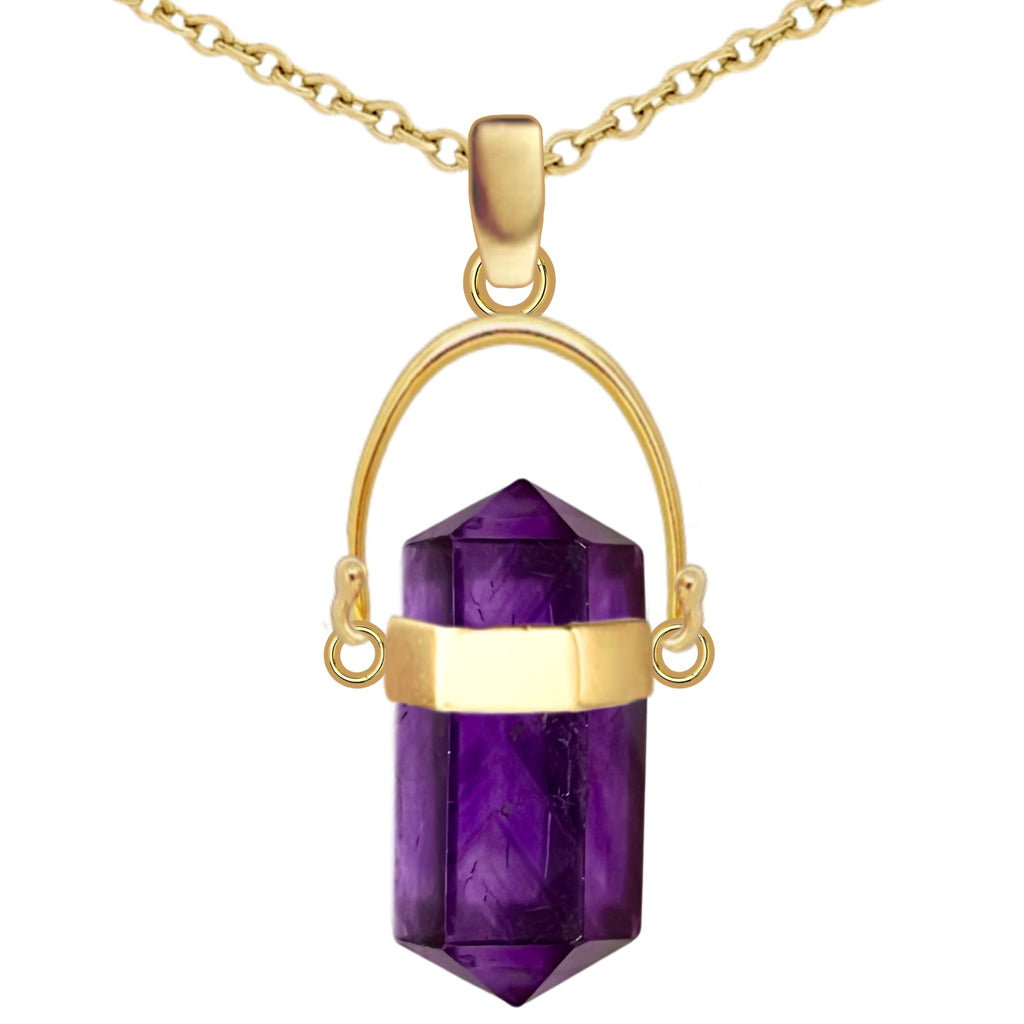 Laihas Large Crystal Kindness Gold Amethyst Necklace- Long Crystal Necklace Gold Gemstone Necklace Laihas Bohemian Dreaming -L.B.D