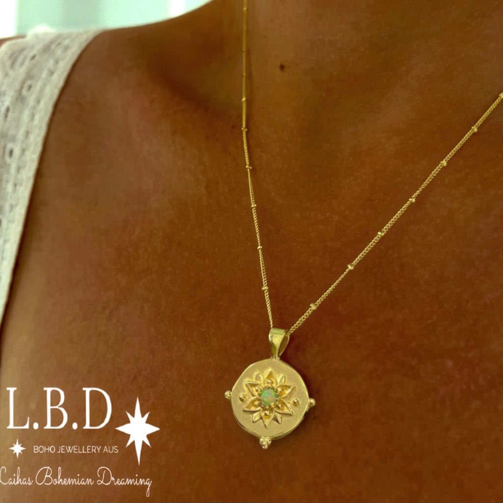 Intricate Vera May Gold Boho Necklace- Gold Opal Necklace Gold Gemstone Necklace Laihas Bohemian Dreaming -L.B.D