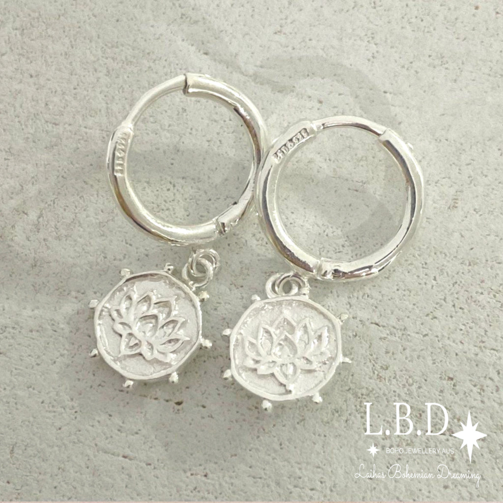 Laihas Perfectly Imperfect Lotus Flower Hoop Earrings- Sterling Silver Sterling Silver Earrings Laihas Bohemian Dreaming -L.B.D