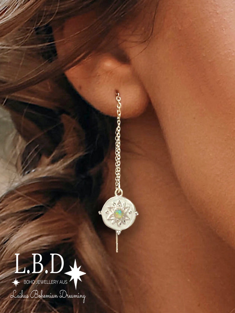 Intricate Vera May Threader Style Opal Earrings Gemstone Sterling Silver Earrings Laihas Bohemian Dreaming -L.B.D