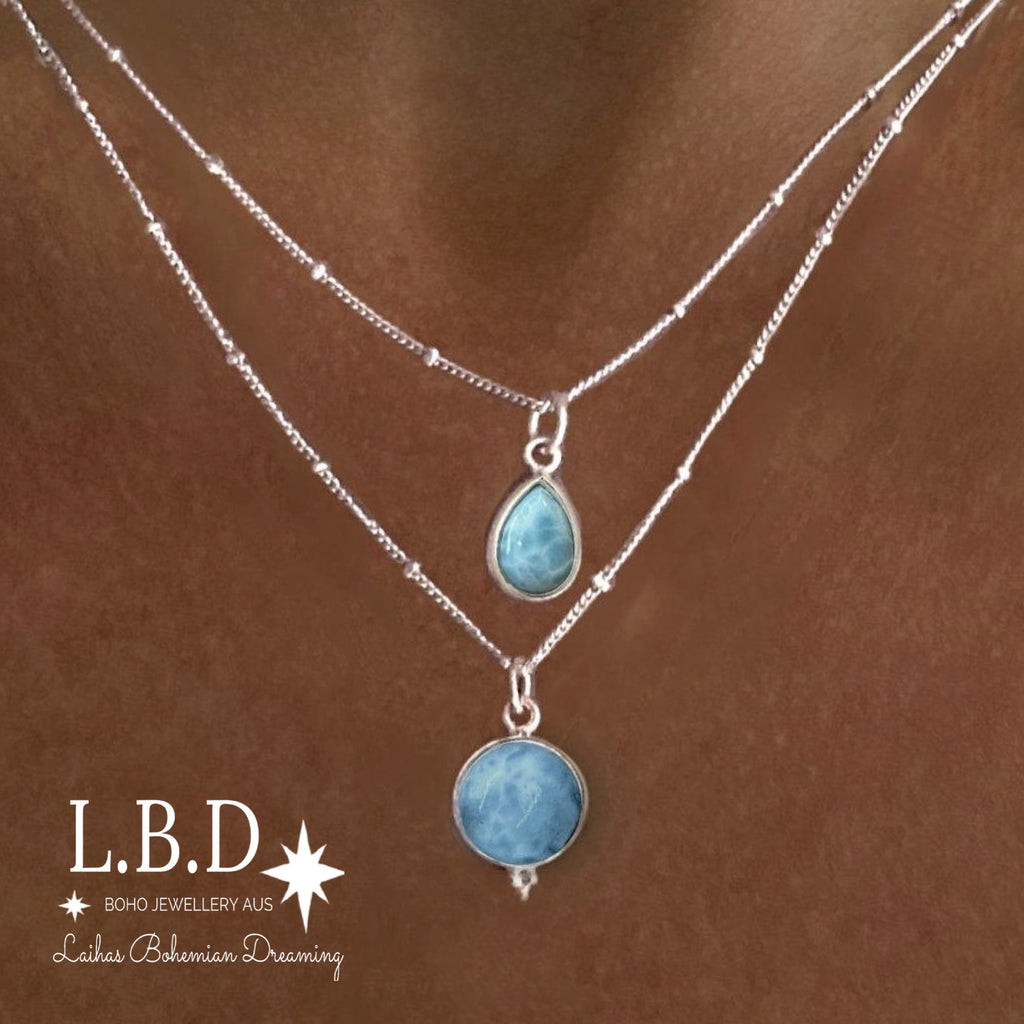 Laihas Free Spirit Larimar Necklace Gemstone Sterling Silver necklace Laihas Bohemian Dreaming -L.B.D