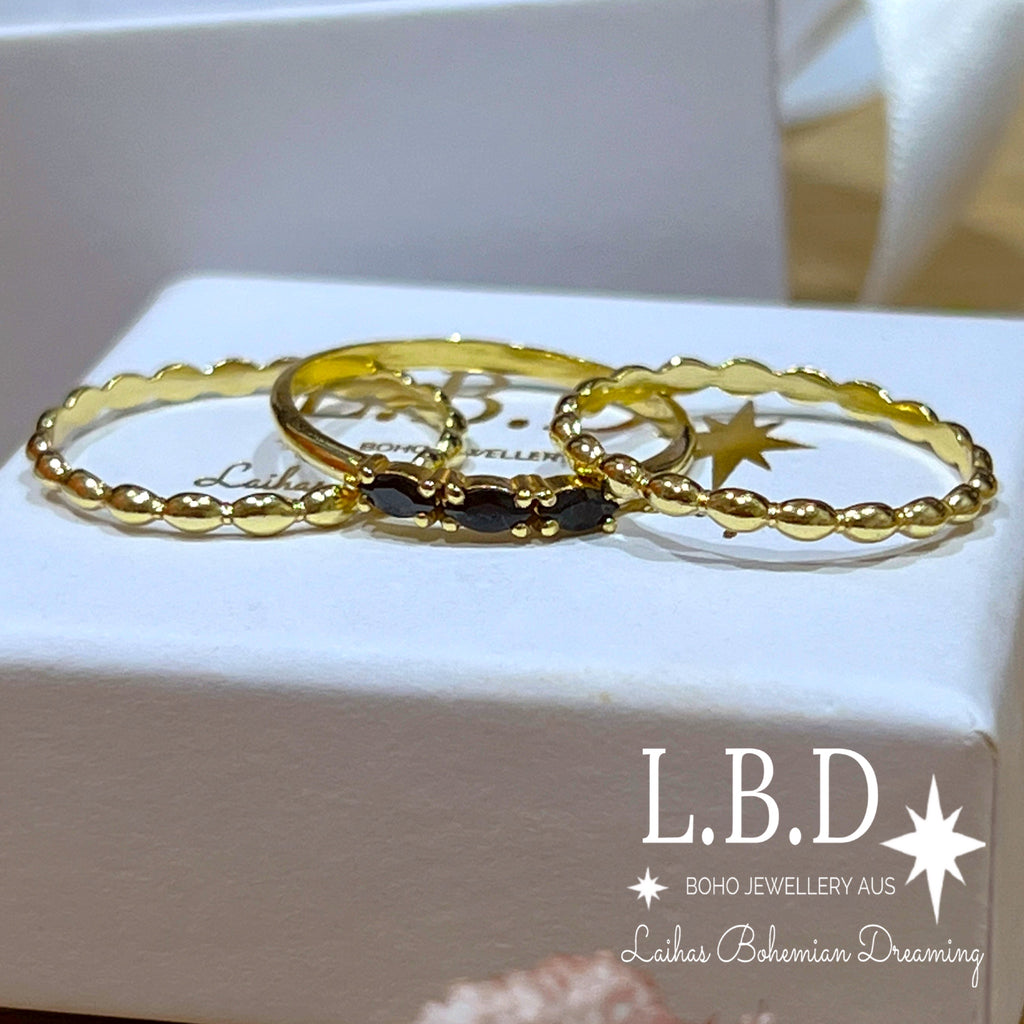 Laihas Three Of Cups Gold Onyx Ring Set Gold gemstone Ring Laihas Bohemian Dreaming -L.B.D