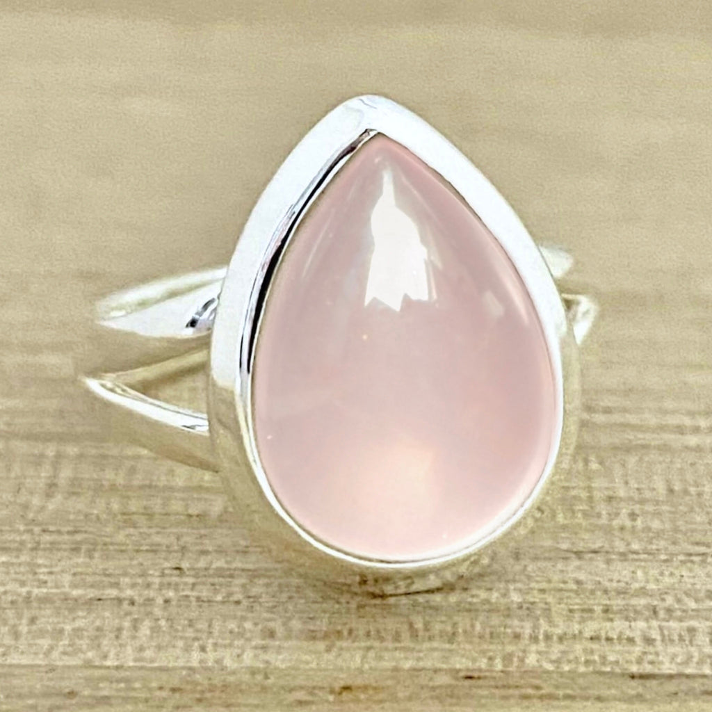 Laihas Classic Chic Raindrop Rose Quartz Ring Gemstone Sterling Silver Ring Laihas Bohemian Dreaming -L.B.D